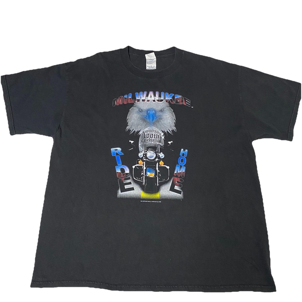 Vintage 2003‎ Milwaukee Ride Home Black T Shirt XL Eagle Biker USA Y2K
